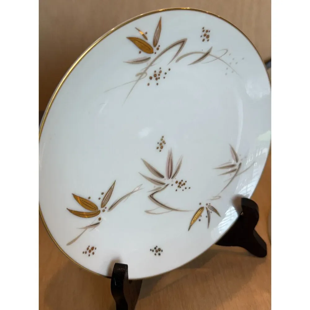 Vintage Noritake China 5786 Small Dessert Appetizer Plates Gold Bamboo Set 6